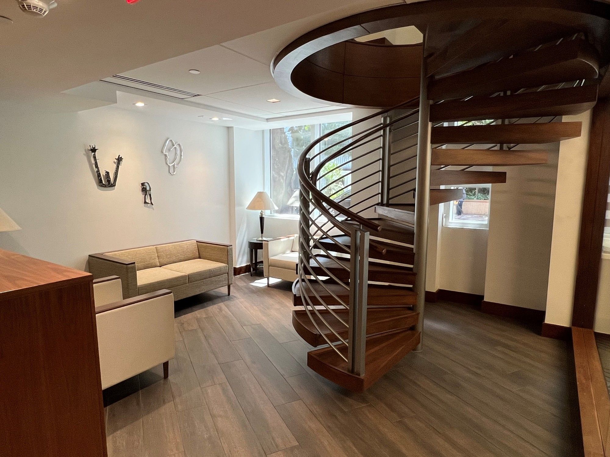 Reception and spiral stair